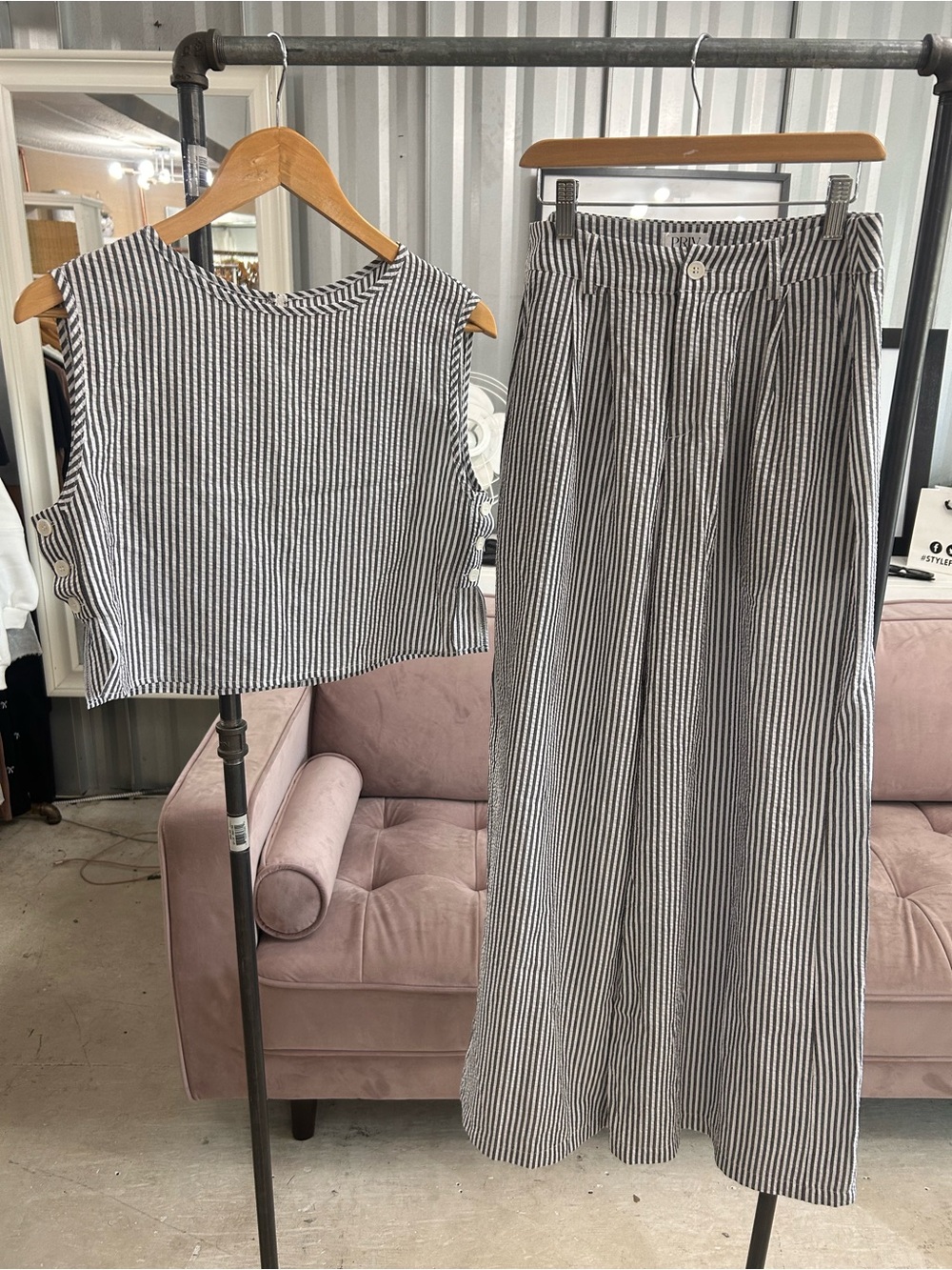 Priv - Striped Wide Leg Trouser Set NWT Small